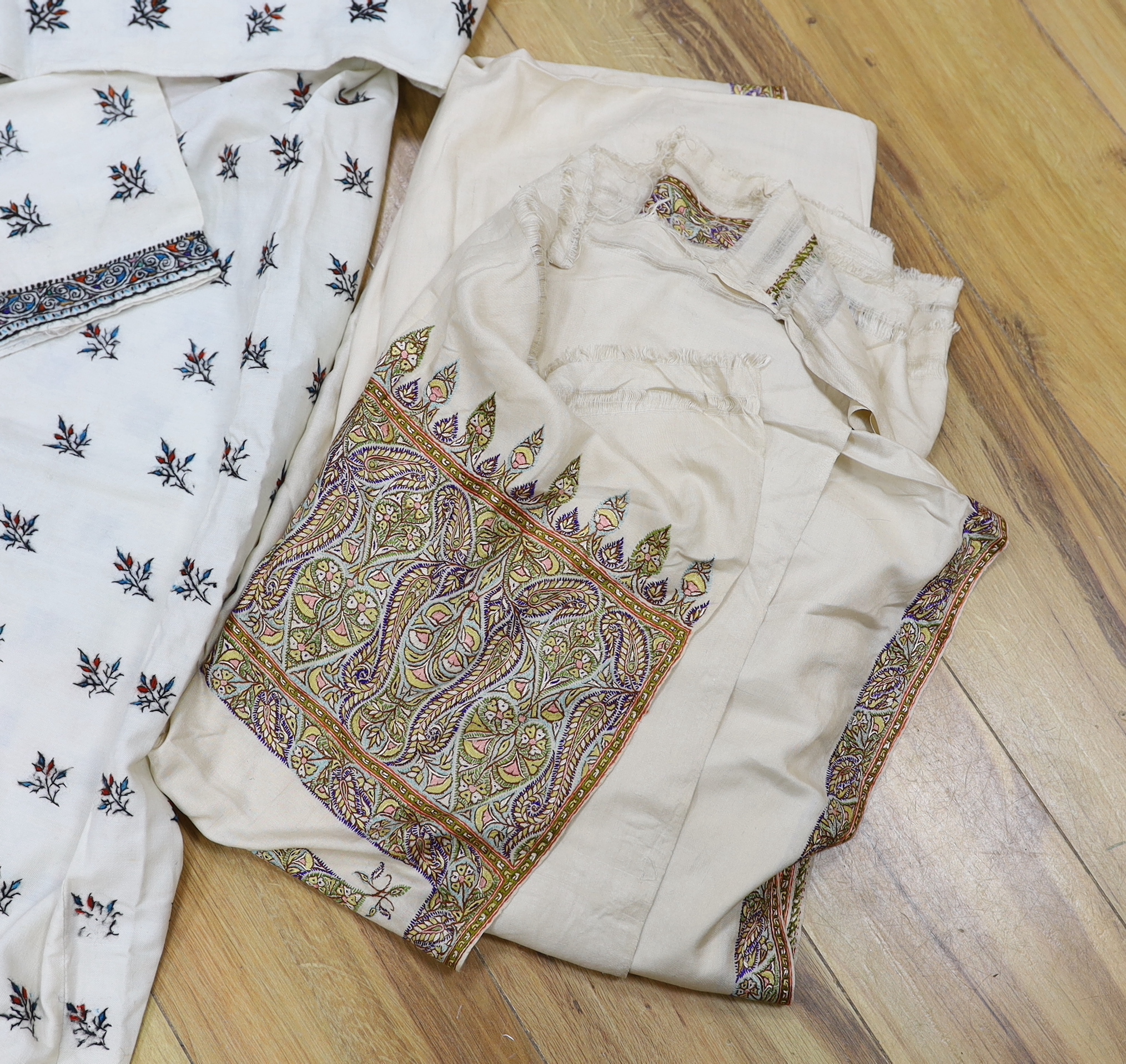An Indian embroidered sari, similar robe Suzani style embroidered coat